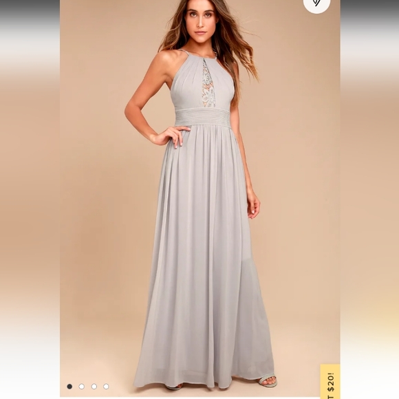 Lulus Dresses & Skirts - Lulu's Cherish The Night Grey Lace Maxi Dress XL